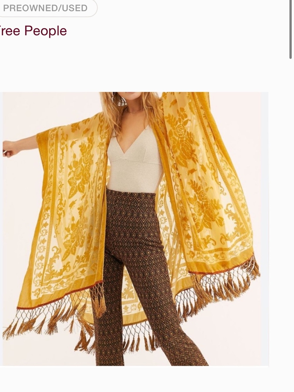 Free People Golden Yellow Velvet Burnout Kimono - Picture 4 of 5